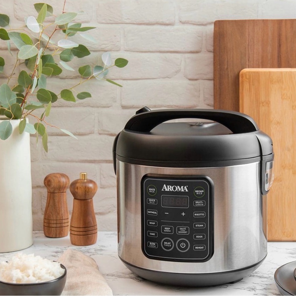 Aroma Home Stainless Steel and Black Multi-Function Rice Cooker